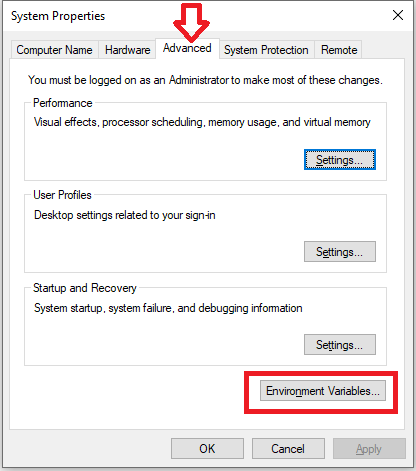 Edit the system environment variables